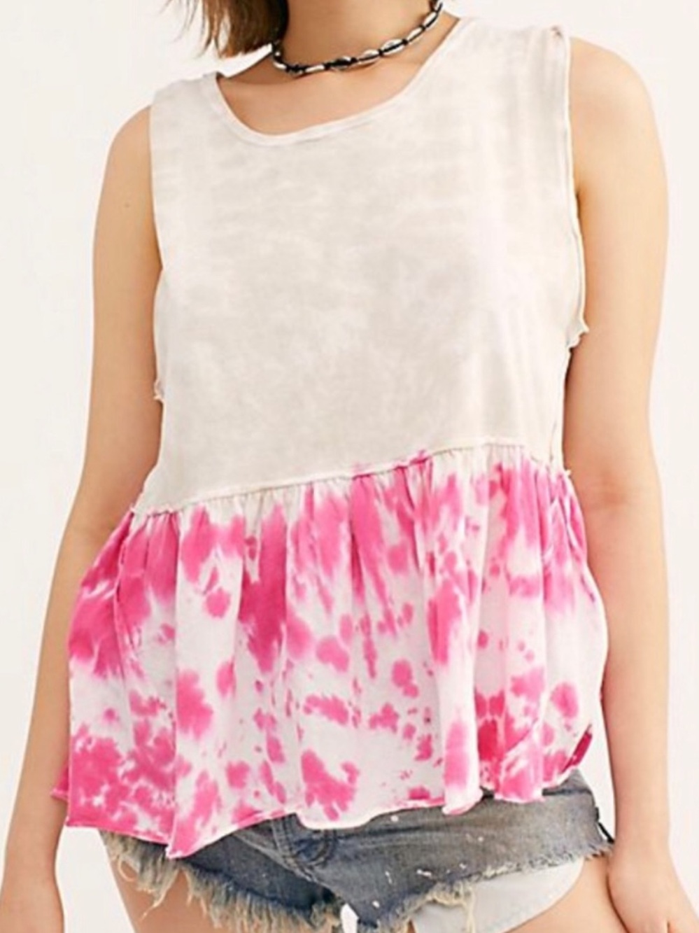 Free People FREE w/$35 Bundle (We The Free) Anytime Peplum Tie-Dye Tank Top Med